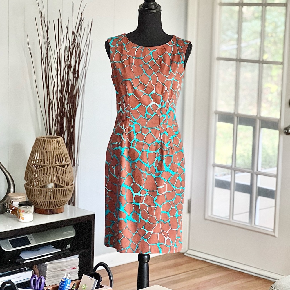 Anne Klein Brown And Blue Leonard Print Dress Size 4
